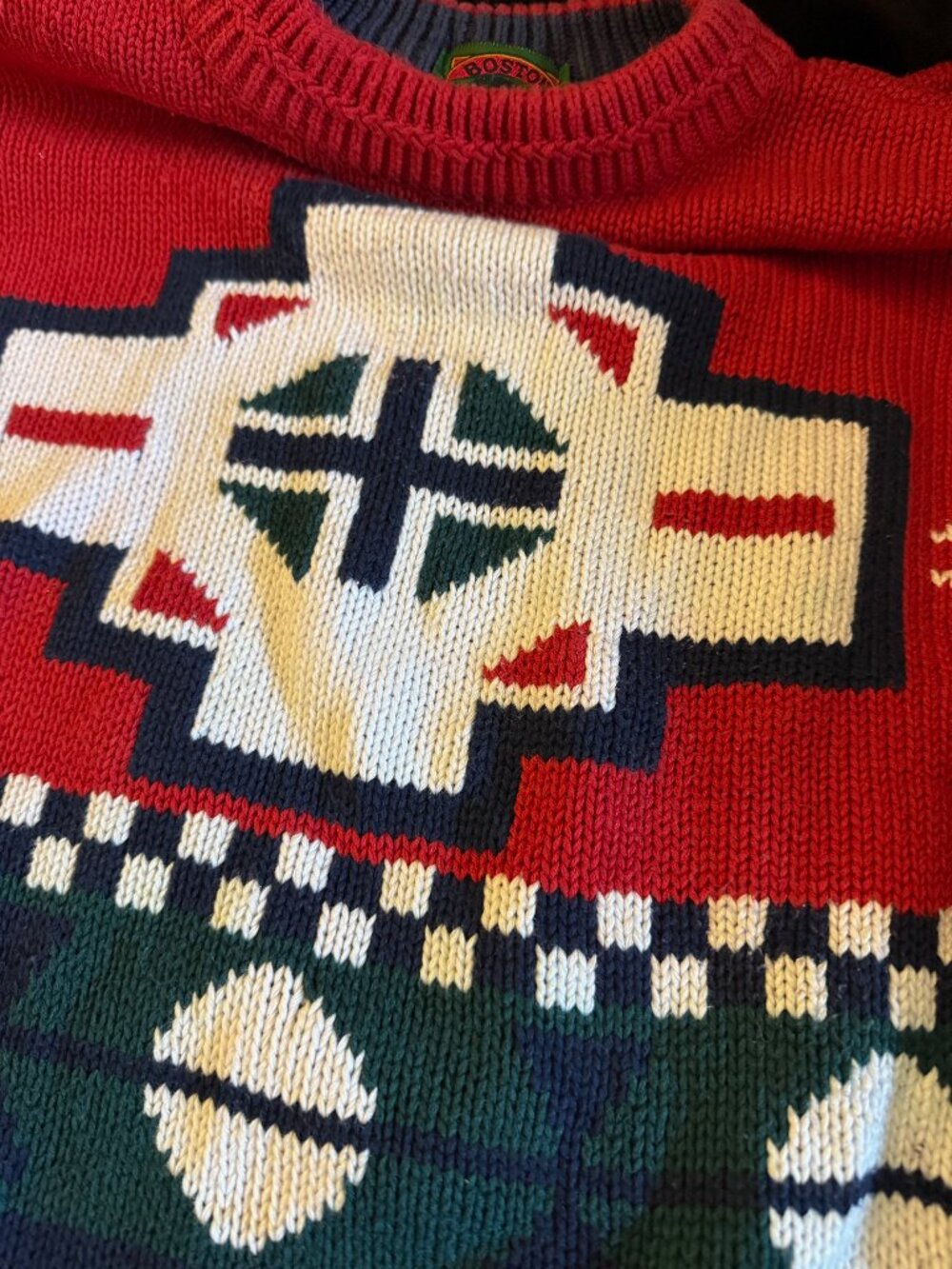 Boston Traders Men's L Geometric Cotton Sweater Chunky Knit Retro
